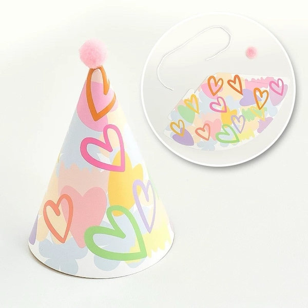 Set 10 mũ cán bóng giấy đẹp kt dk 13cmx cao 20cm - TRÁI TIM MIX MÀU M49.