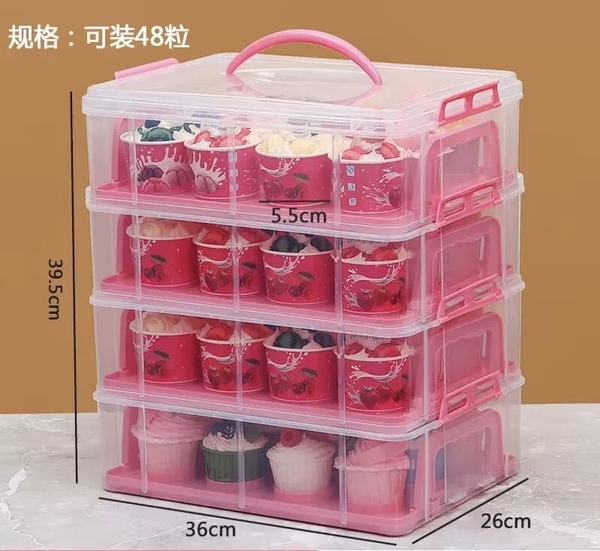 Hộp đựng bánh cupcake di động (có thể tháo dời) 48 lỗ-MÀU HỒNG.
