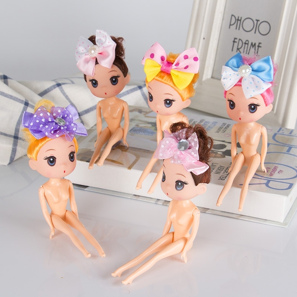 Set 10 búp bê chibi hông váy mặt cứng 18cm -TÓC VÀNG mix NÂU.