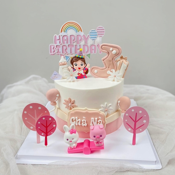 Set 5 Cầu vồng gắn chùm bóng (chữ HPBD HỒNG).