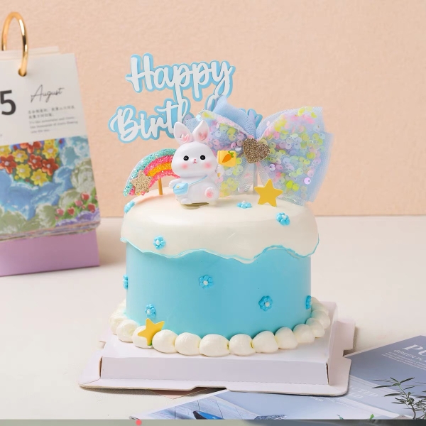 Set 3 chi tiết nơ vải-chữ HPBD-cầu vồng-XANH.