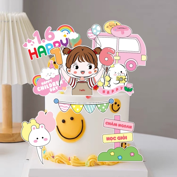 Combo 2 set giấy (1-6)- bé GÁI giơ 2 tay số 1.6 và ô tô hồng (mẫu mới).