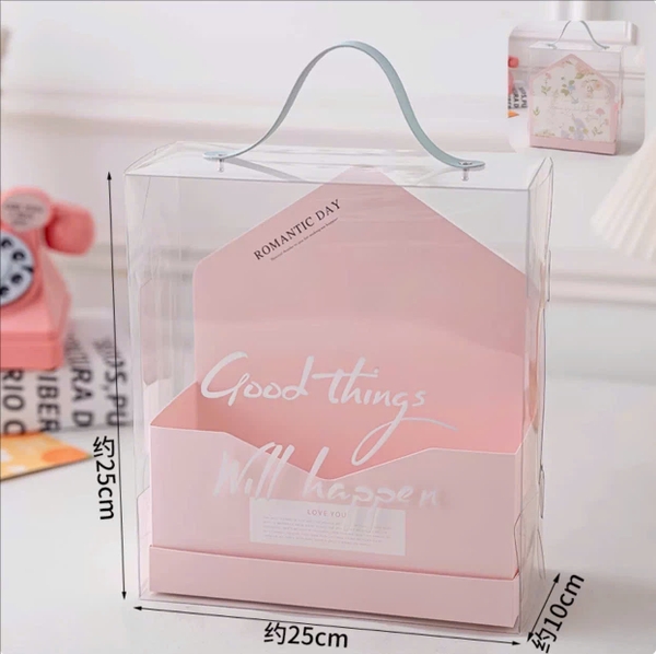 Set 10 hộp mica bì thư Good things will happen kt 10x25x25cm -màu HỒNG.