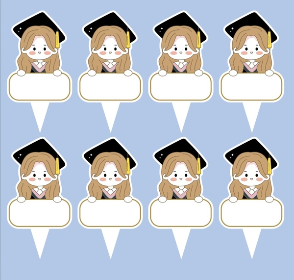Set 50 thẻ giấy có chân cắm-bé GÁI CỬ NHÂN (MẪU 3).