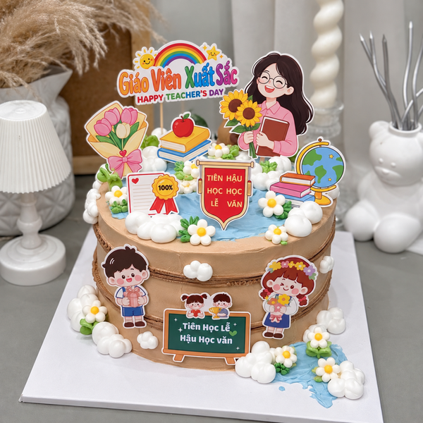 5 set giấy 20.11-  cô mẫu 7 (cô giáo và học sinh- cô áo hồng ôm hoa hướng dương).