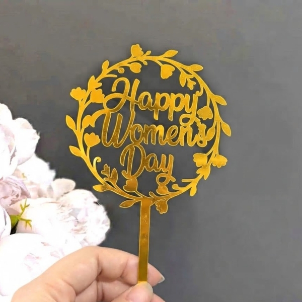 Set 10 mica Mother's day TRÒN gắn hình lá-MÀU VÀNG (mẫu 2).