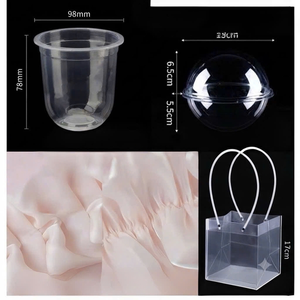 10 Set voan cầu (gồm hộp cầu +cốc đế, 2 voan vải màu kem hồng, túi xách size 20).