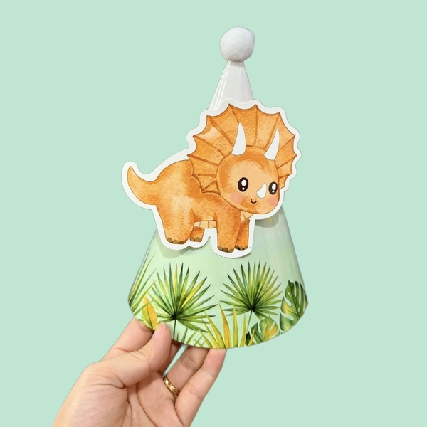 Set 10 mũ 3D cán bóng giấy đẹp kt dk 13cmx cao 20cm - Khủng long M63.
