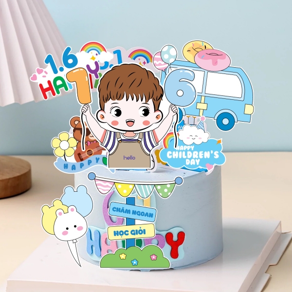 Combo 2 set giấy (1-6)- bé TRAI giơ 2 tay số 1.6 và ô tô xanh (mẫu mới).