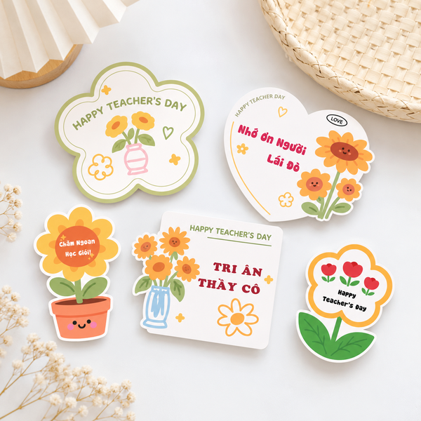 Combo 5 Set giấy 20.11 - mix 5 chi tiết (chậu hoa hướng dương + bảng chữ).