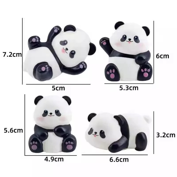 Set 4 tượng gấu trúc nhựa.