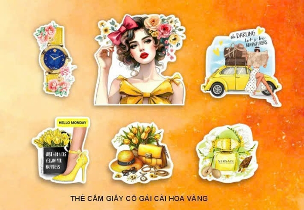 Set giấy CT - cô gái cài hoa màu vàng.