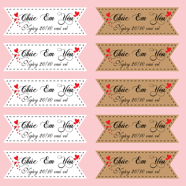 Set 60 thẻ giấy mix 2 màu nâu và trắng- Chúc mừng em yêu 20-10 vui vẻ (Q9013).