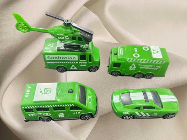 Set 4 xe ô tô và máy bay XANH (xe môi trường).