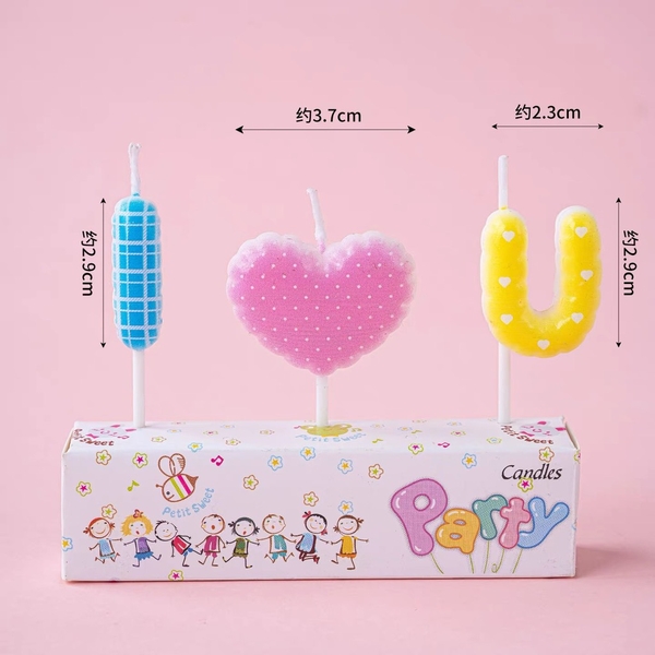 Nến I ❤️ U (vỉ)-MÀU XANH HỒNG VÀNG.