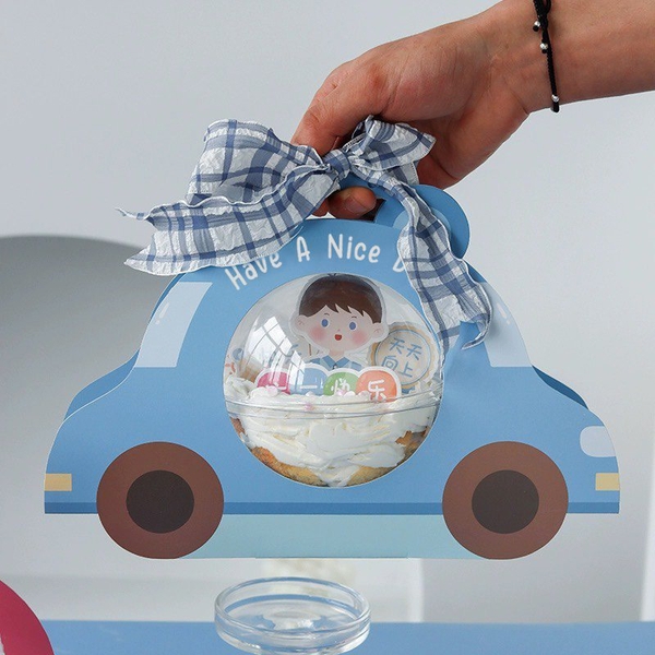 Set 5 hộp giấy em bé hình ô tô - màu XANH (gồm vỏ giấy, quai xách, hộp cầu).