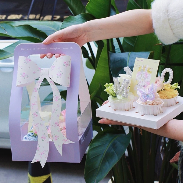Set 10 hộp cupcake quai xách và nơ-TÍM.