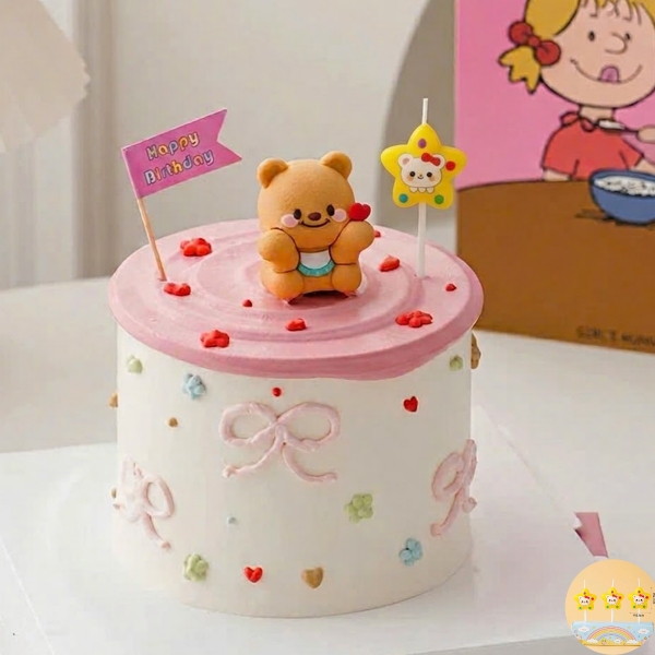 Vỉ 3 nến ngôi sao - mặt gấu tai màu nâu.