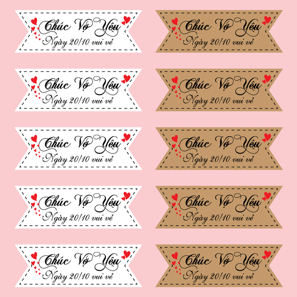 Set 60 thẻ giấy mix 2 màu nâu và trắng- Chúc mừng VỢ YÊU 20-10 vui vẻ (Q9014).