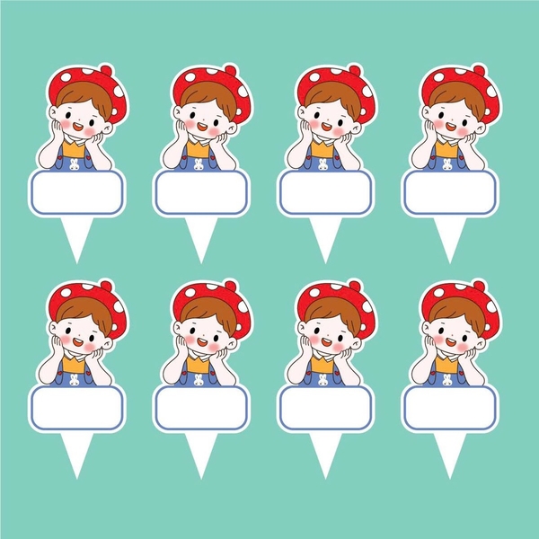 Set 50 thẻ giấy có chân cắm-bé TRAI mũ nấm.