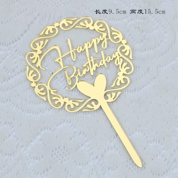 Set 10 mica HPBD -hình ovan viền hoạ tiết (vàng).