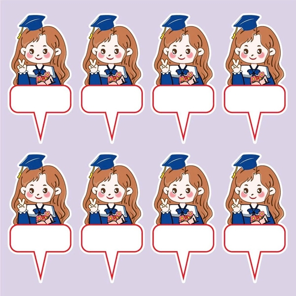 Set 50 thẻ giấy có chân cắm-bé GÁI CỬ NHÂN (MẪU 2-trang phục cử nhân màu xanh than đậm).