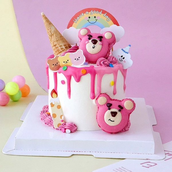 Vỉ 36 miếng bánh maccaron TQ - gấu hồng.