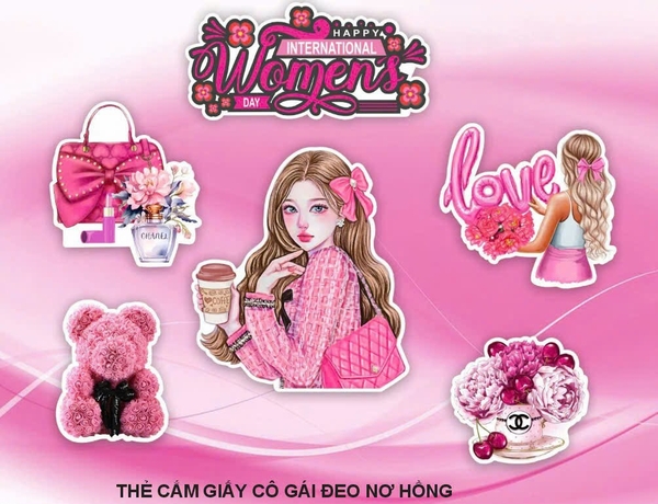 Set giấy CT - cô gái đeo nơ hồng.