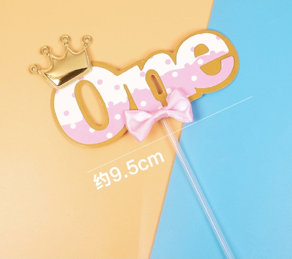 Set 5 chữ ONE giấy đội vương miện-HỒNG.