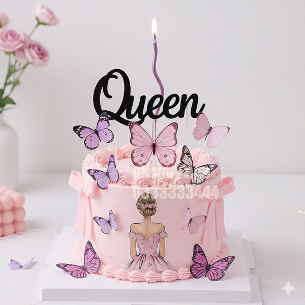 10 set giấy -  cô gái váy hồng nhạt và bướm giấy mix hồng tím trắng đen.