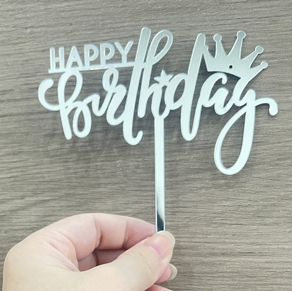 Set 10 mica HPBD gắn vương miện ở chữ y cuối -MÀU BẠC.