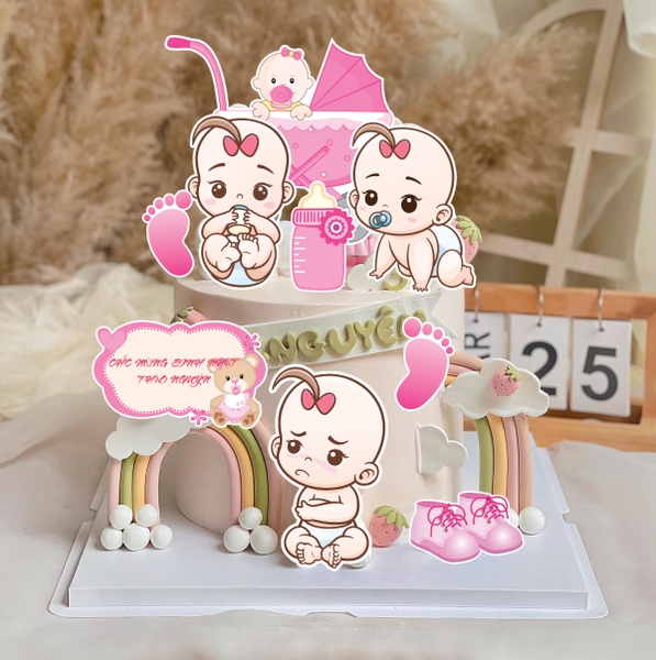 Combo 2 set giấy  - bé GÁI xe nôi hồng và bảng viết chữ.