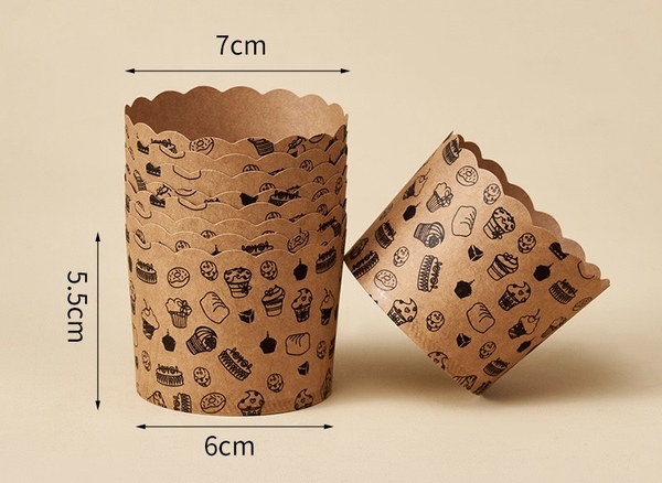 Set 50 cốc cupcake -NÂU (kt 7x5.5x6cm) (hoạ tiết bánh).