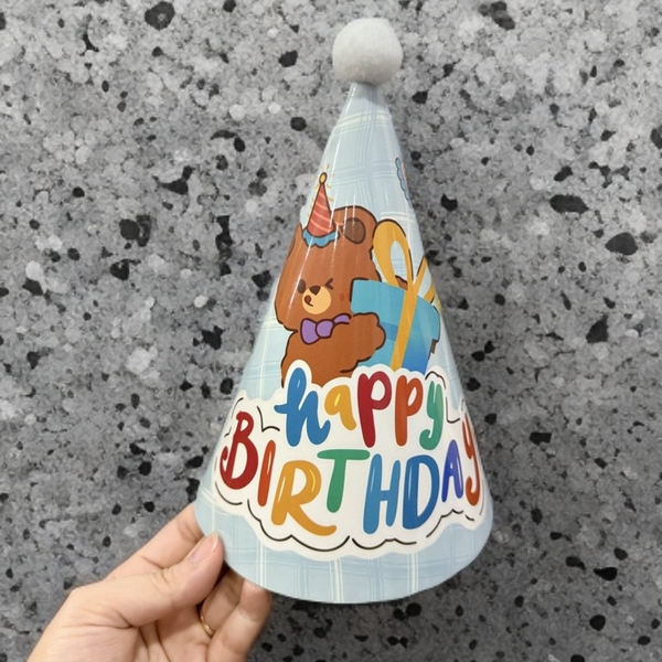 Set 10 mũ cán bóng giấy đẹp kt dk 13cmx cao 20cm - gấu ôm hộp quà M54.