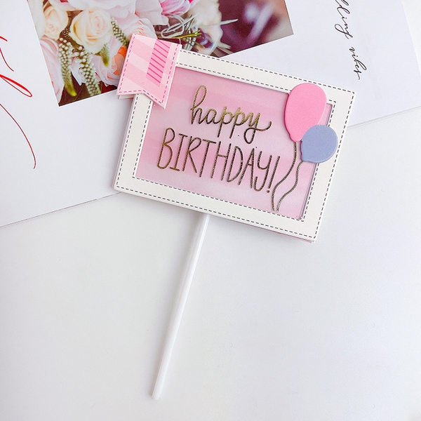 Biển hiệu chữ HPBD chùm bóng-HỒNG.