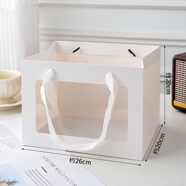 Set 10 túi giấy cửa sổ SIZE TO kt 26x20x20cm (đựng hộp 6 ngăn)-MÀU TRẮNG.