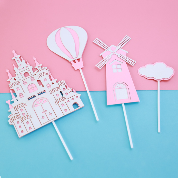 Set giấy lâu đài khinh khí cầu-Hồng.