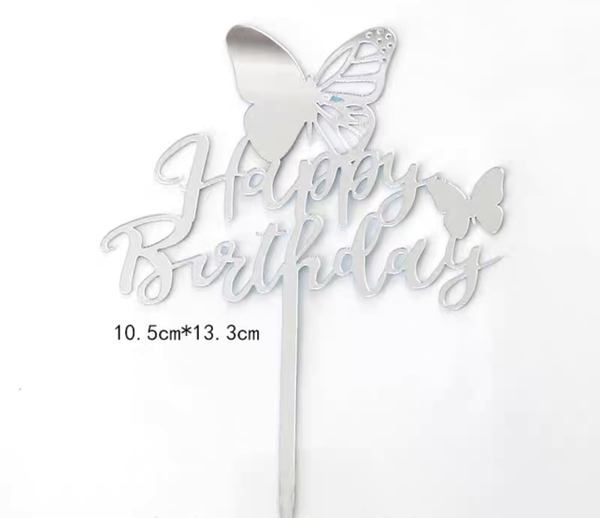 Set 10 mica HPBD gắn hình con bướm-BẠC.