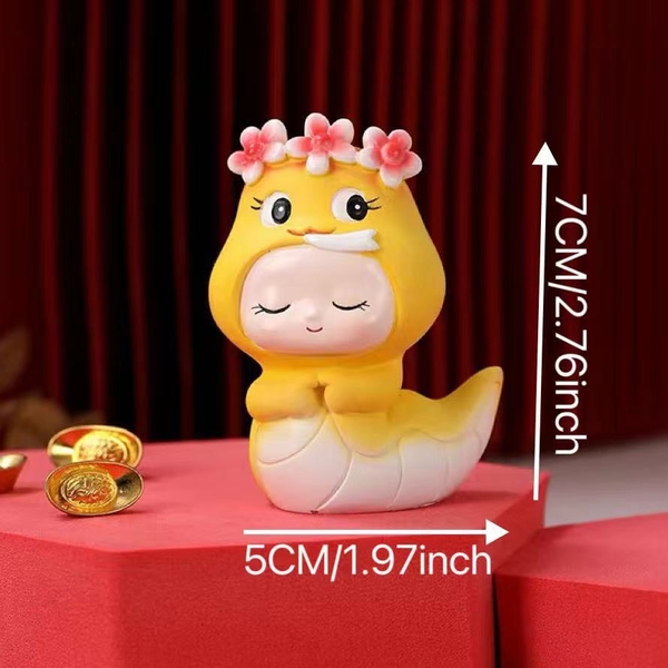 Tượng sứ- Rắn vàng cài hoa.