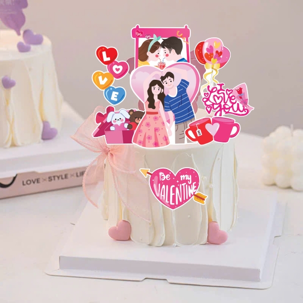 Combo 2 set giấy Valentine - 2 đôi tình yêu (có đôi uống trà sữa).