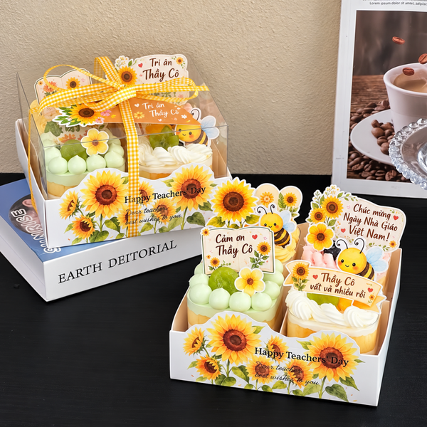 Set 10 hộp cupcake HOA HƯỚNG DƯƠNG VÀNG 17x17x10cm - 4 ngăn (HÀNG TRUNG).
