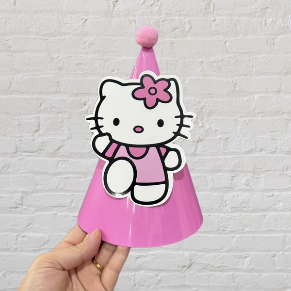 Set 10 mũ 3D cán bóng giấy đẹp kt dk 13cmx cao 20cm - Kitty cài hoa M59.