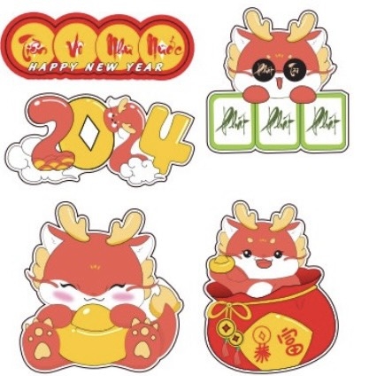 Combo 2 set giấy tết-em bé rồng hũ tiền (tiền vô như nước).