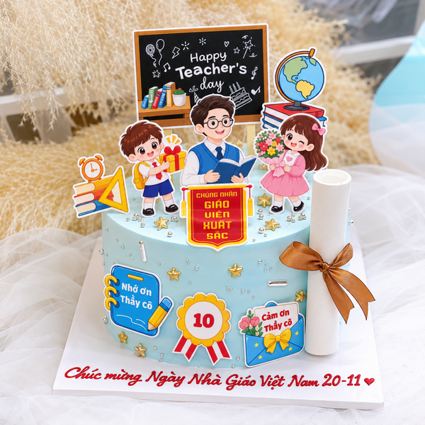 5 set giấy 20.11- thầy mẫu 8 (thầy áo xanh và học sinh tặng quà).