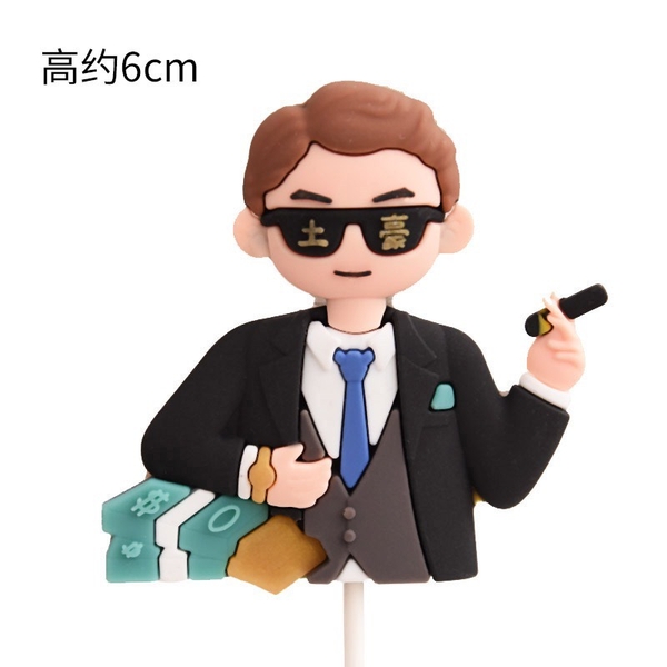 Tượng nhựa dẻo -đàn ông kính đen tay cầm tẩu thuốc thắt cà vạt xanh dương đậm.
