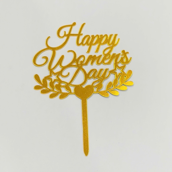 Set 10 mica Happy women's day cành lá cây bên dưới -VÀNG.