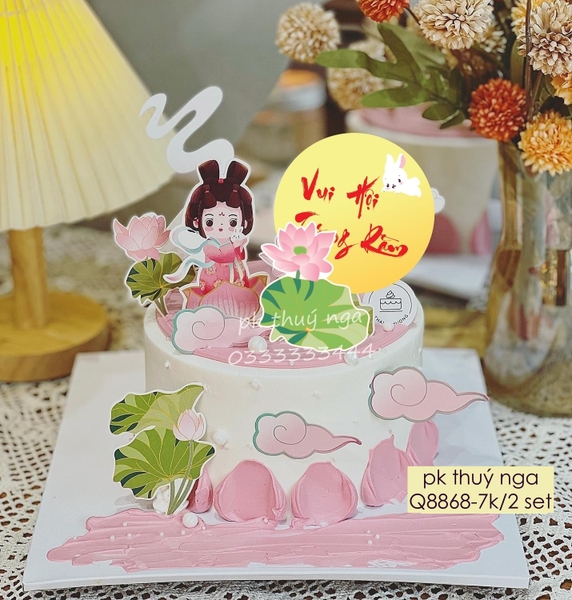 Combo 2 set giấy trung thu -hằng nga, thỏ, hoa sen (MẪU 4).