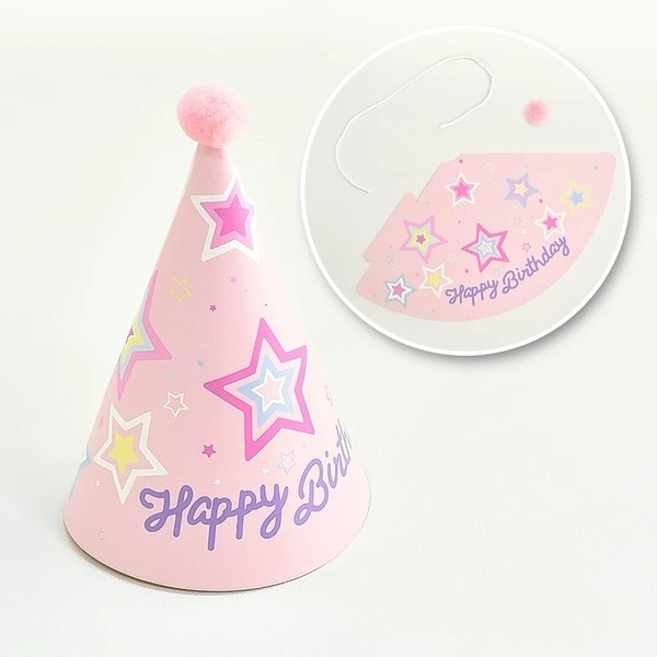 Set 10 mũ cán bóng giấy đẹp kt dk 13cmx cao 20cm - tone hồng họa tiết  ngôi sao M55.