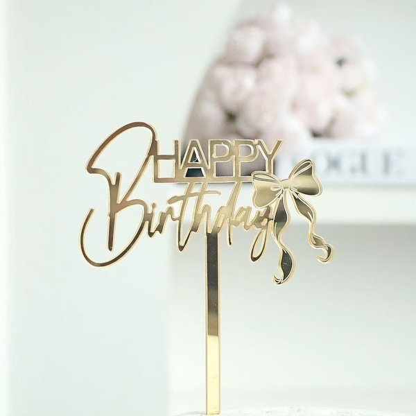 Set 10 mica HPBD gắn nơ ở cuối -MÀU VÀNG.