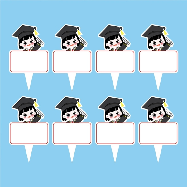 Set 50 thẻ giấy có chân cắm-bé GÁI CỬ NHÂN (MẪU 4).